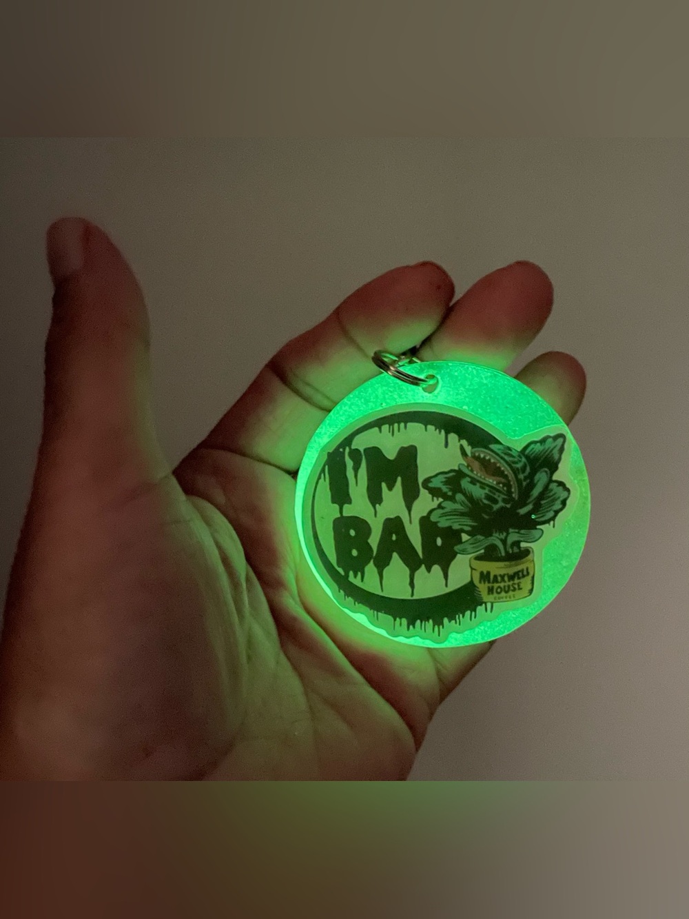 Little Shop of Horrors Audrey II Glow In The Dark Keychain Resin I'm Bad Plant